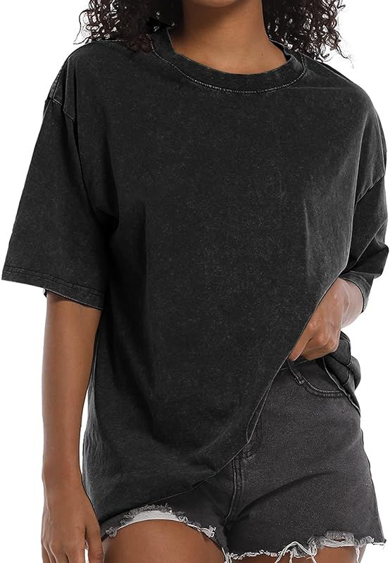 BINTEHGS Oversized Grunge Vintage t Shirts for Women Short Sleeve Cotton Casual Baggy Tees Teens ... | Amazon (US)