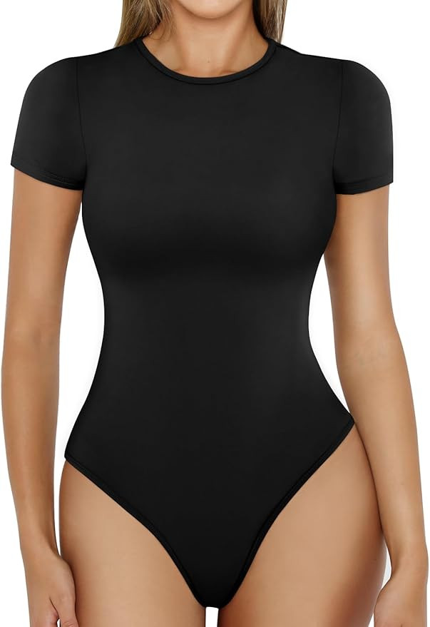 Trendy Queen Womens Bodysuits Short Sleeve Basic Shirts Tank Tops Summer Fashion Outfits Workout ... | Amazon (US)