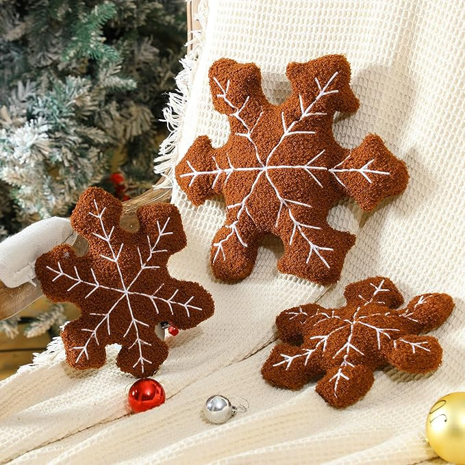 3 Pcs Christmas Gingerbread Winter Snowflake Throw Pillows Brown Decorative Christmas Pillows Stu... | Amazon (US)