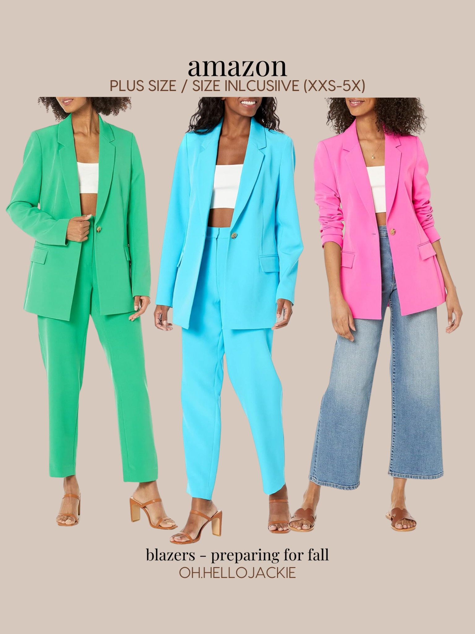 Affordable AMAZON finds! Plus size and size inclusive - XXS to 3X, 4X, 5X TRUE TO US SIZES.

It’s almost blazer seasonnn!!! I think these are a perfect transition to fall. They’ll keep you warm while you cling to the bright and fun colors of summer. Also available is additional colors than what’s shown!

Bright green blazer, electric blue jacket, hot pink coat

#LTKFindsUnder100 #LTKPlusSize #LTKMidsize