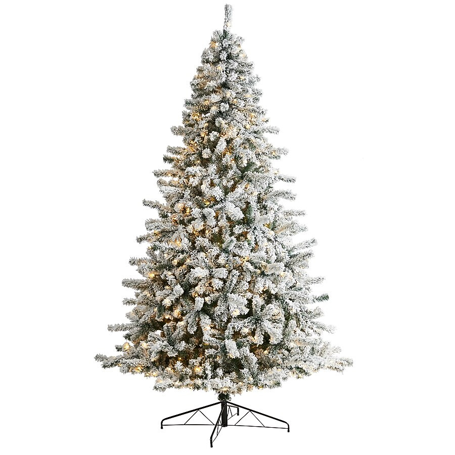 Nearly Natural 9-ft Spruce Pre-lit Flocked Artificial Christmas Tree with White LED Lights | Lowe's