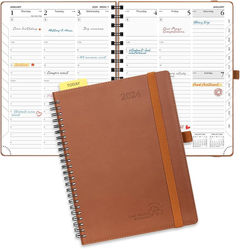 POPRUN 2024 Weekly Planner Spiral Bound - Hourly Schedule & Vertical Weekly Layout - 2024 Planner... | Amazon (US)