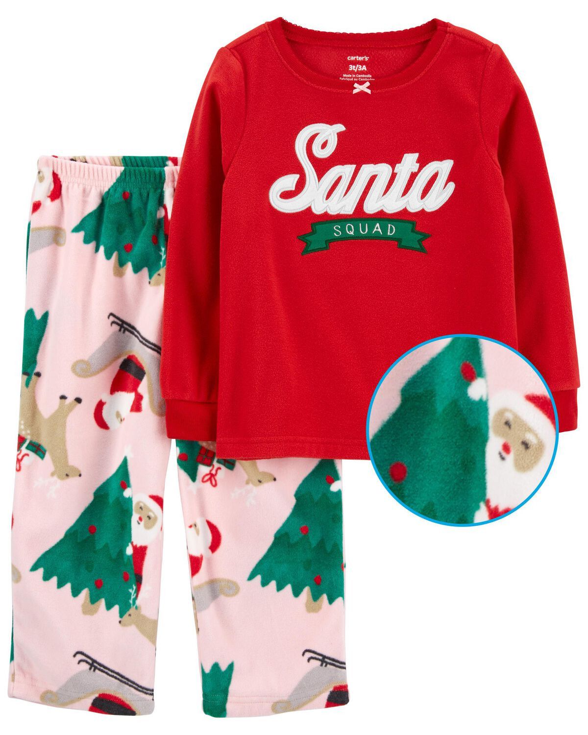 Pink (Tan Santa) Toddler 2-Piece Santa Squad Fleece Pajamas | carters.com | Carter's