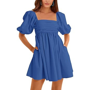 Ebifin Womens Square Neck Dresses Half Puff Sleeve High Waist A-Line Casual Backless Smocked Shor... | Amazon (US)