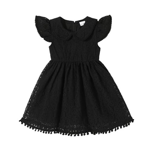 YOUNGER TREE Toddler Girl Dress Elegant Lace Pom Pom Peter Pan Collar Party Princess Wedding Dresses 6M-5T(Black,6-12 Months) | Amazon (US)