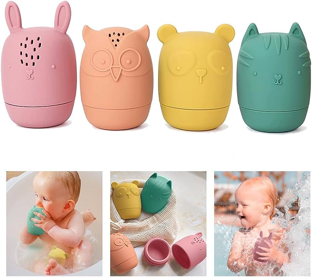 Baby Bath Toys, iselyn 4Packs Mold Free Bath Toys Silicone Bath Toys for Toddlers 1-3 Bath Toys N... | Amazon (US)
