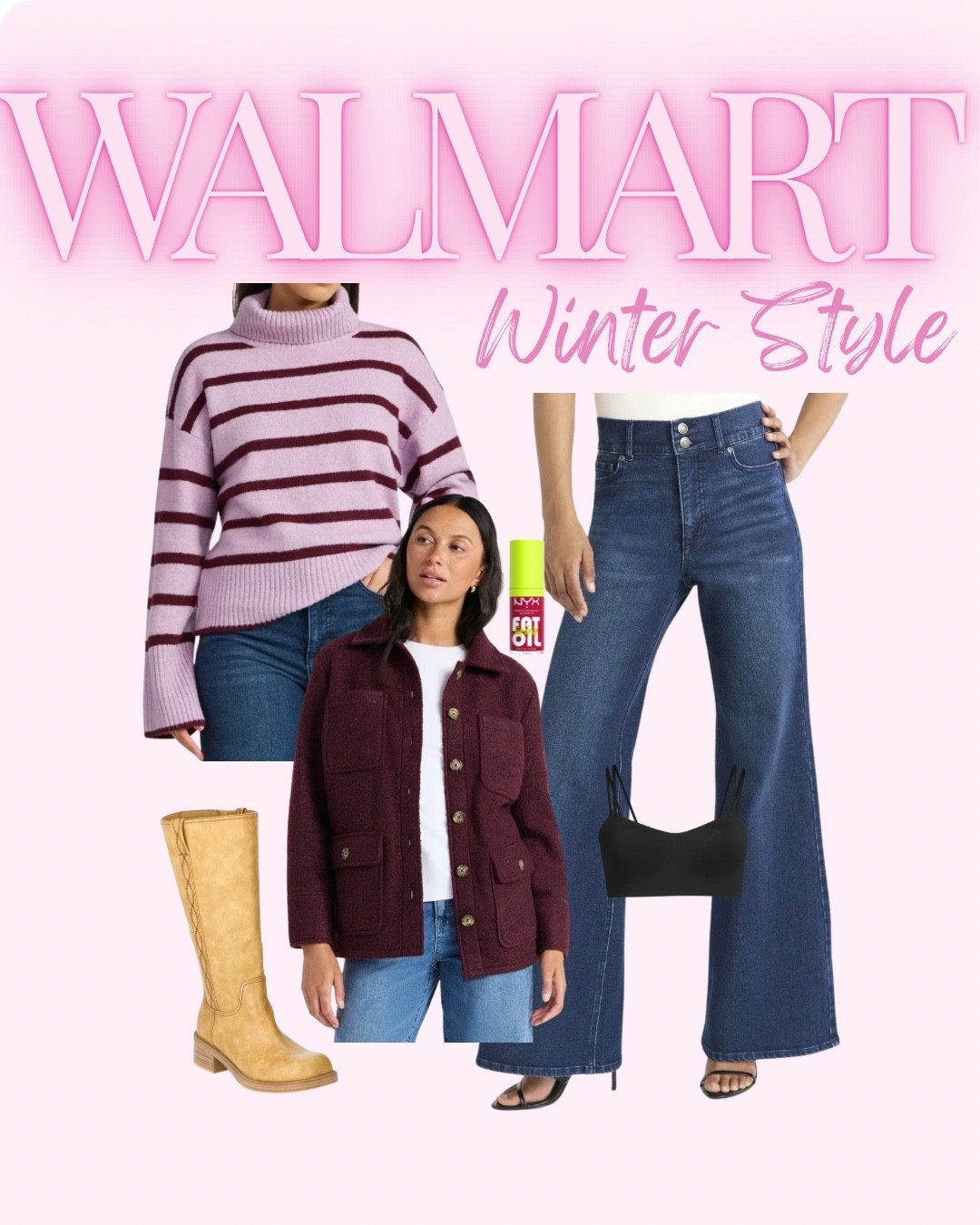 Pulled together a super affordable and stylish winter outfit. These boots are an amazing Frye look-for-less and the jeans are giving Anthropologie without the price tag. Throw a jacket on as another layer and your lip gloss and you are set. This Walmart sports bra is my go-to  

#LTKStyleTip #LTKFindsUnder50 #LTKSaleAlert