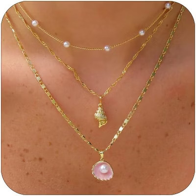 Summit Adventure Layered Gold Shell Necklace With Conch & Seashell Pendant - Boho Non-Tarnish Summer Beach Vacation Jewelry | Target
