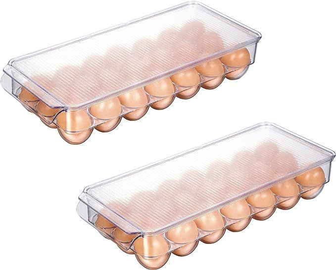 Jinamart (Set of 2) Egg Holder for Fridge 42 Eggs Stackable Plastic Eggs Organizer with Lid Egg S... | Amazon (CA)