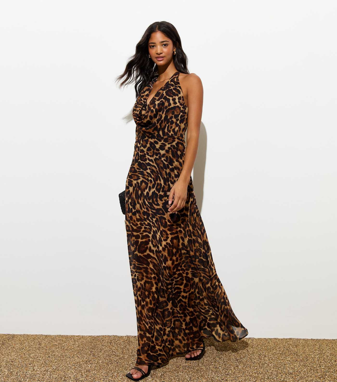 Brown Leopard Print Cowl Neck Midi Dress | New Look | New Look (UK)
