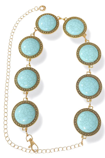 Told In Advance Turquoise Stone Round Chain Belt | The Willow Tree