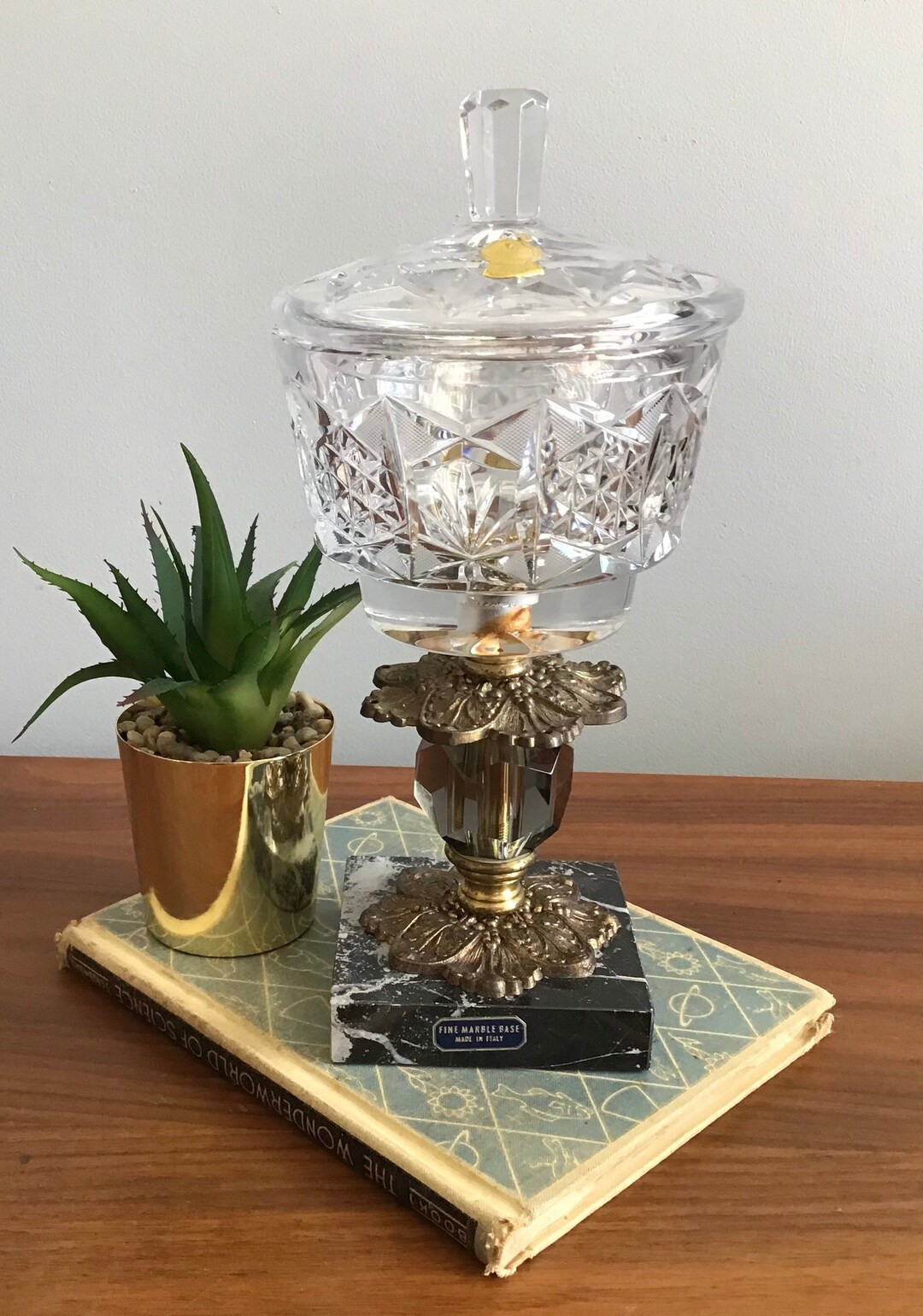 Vintage Imperlux Cut Crystal Covered Compote with Marble Base Made in Germany with Original Label... | Etsy (US)