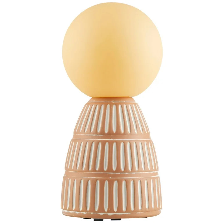 Beautiful 9.75" Ceramic Brown Ribbed Rechargeable/Cordless Frosted Globe Table Lamp by Drew Barry... | Walmart (US)