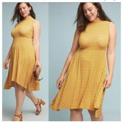 Anthropologie Maeve Palais Sleeveless Casual Chic Swing Dress Yellow 1X | eBay US