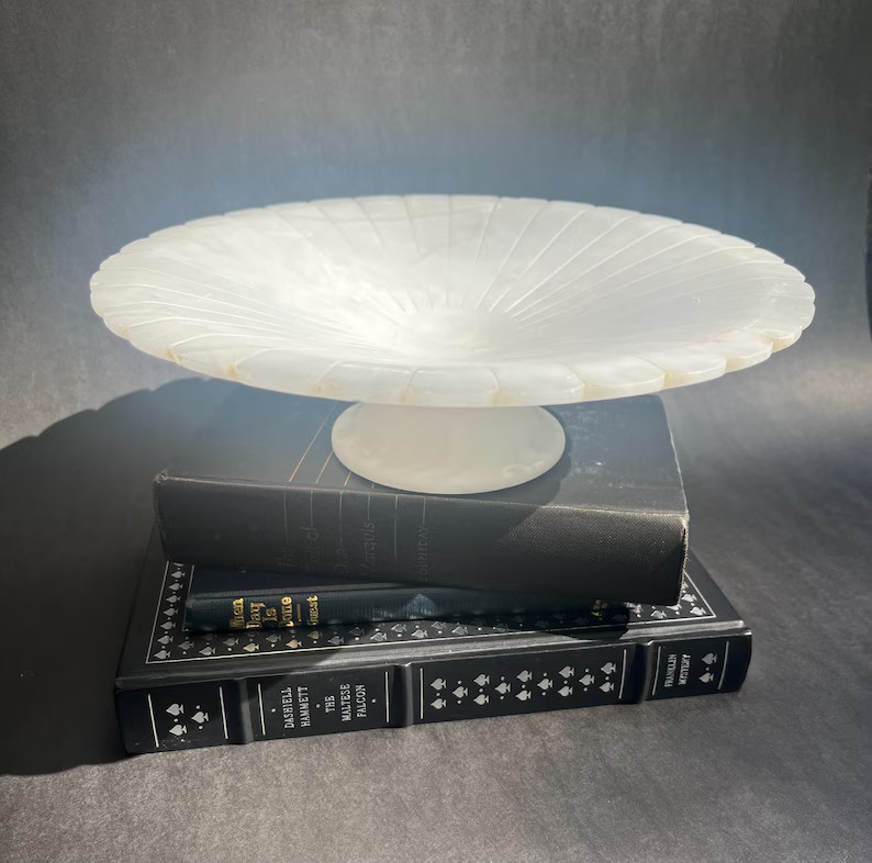 Vintage Alabaster/marble Decorative Footed Pedestal Centerpiece Bowlscalloped Edge Made in Italy ... | Etsy (US)