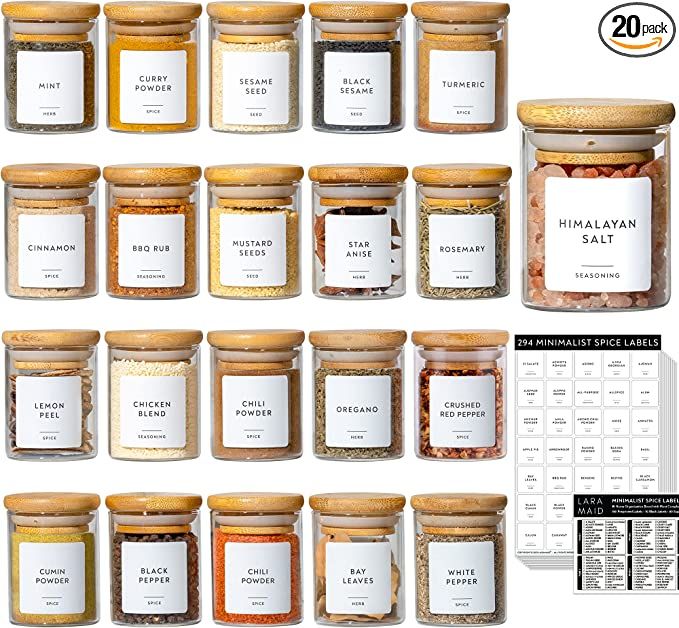 Laramaid 2.5oz 20Packs Glass Jars Set, Cylinder Spice Jars with Bamboo Lids and Customized Labels... | Amazon (US)