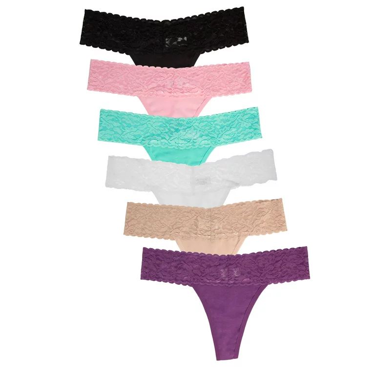 Jo & Bette 6 Pack Womens Panties Cotton Lace Thongs Underwear with Trim | Walmart (US)