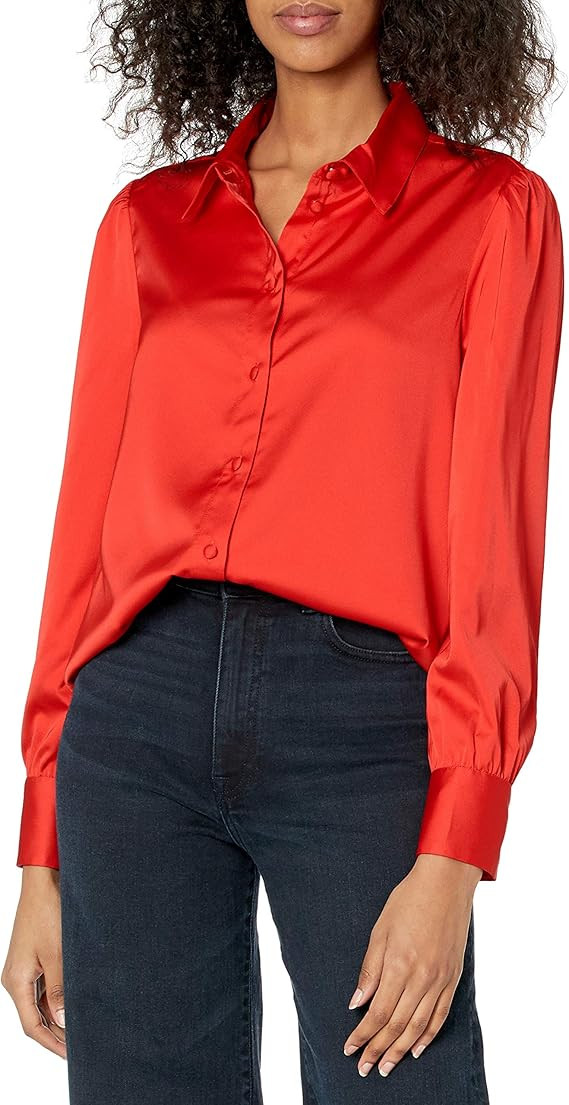The Drop Women's Standard @Lucyswhims Long-Sleeve Button Down Stretch Satin Shirt | Amazon (US)