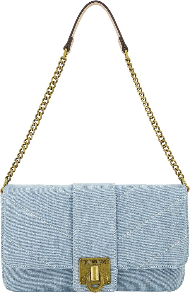 True Religion Women's Denim Shoulder Bag Purse, Mini Handbag with Chain Strap | Amazon (US)