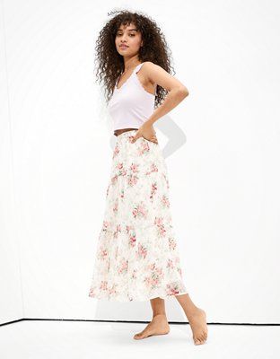 AE Floral Tiered Midi Skirt | American Eagle Outfitters (US & CA)