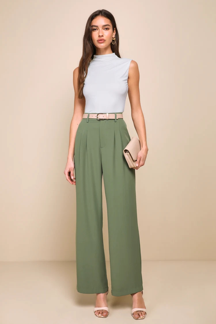 Posh Potential Olive Green Twill High Rise Wide-Leg Pants | Lulus