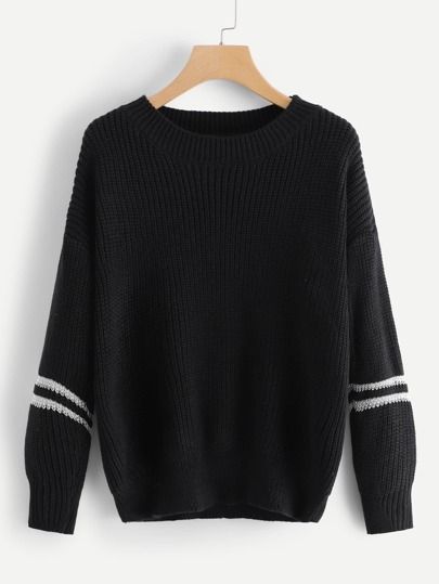 Drop Shoulder Varsity Striped Sweater | SHEIN