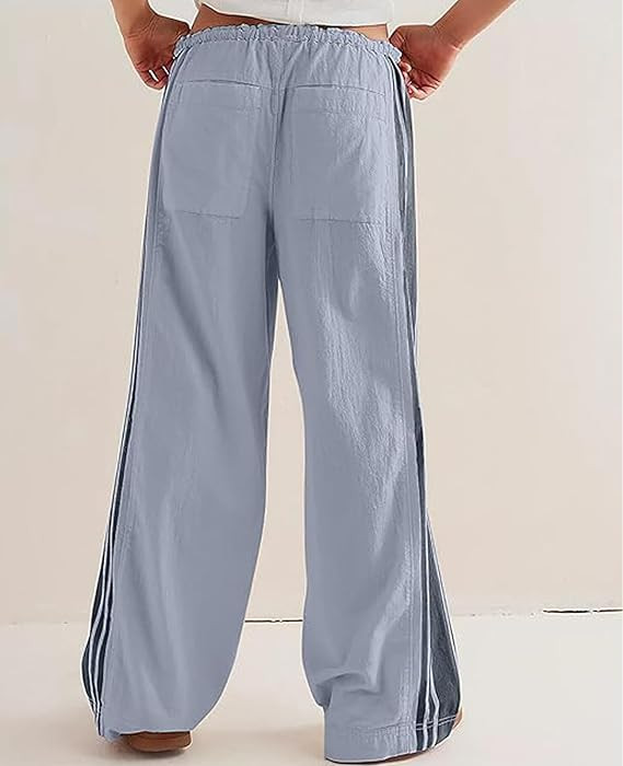 ABINGOO Women Wide Leg Track Pants Side Striped Baggy Sweatpants Drawstring Elastic High Waist Sl... | Amazon (US)