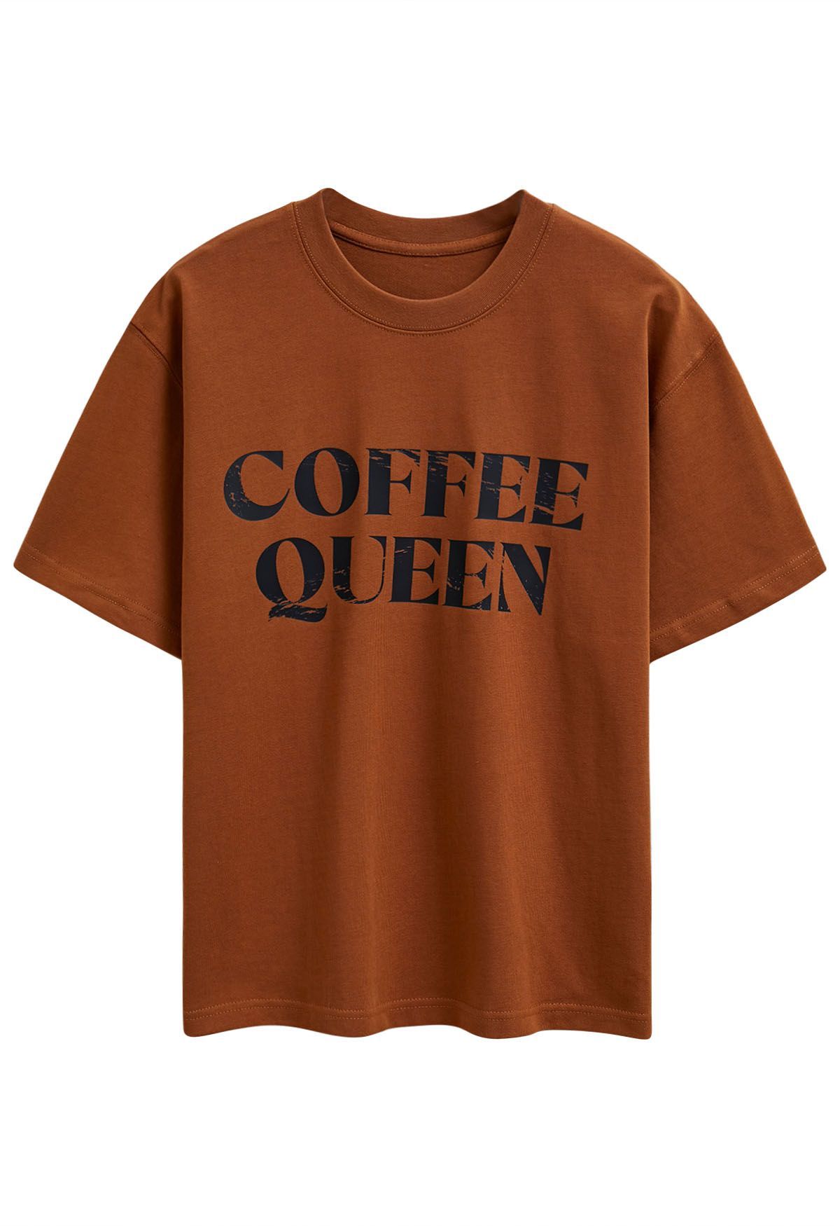 Coffee Queen Printed Cotton T-Shirt in Caramel | Chicwish
