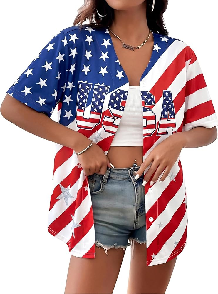 4th of July USA Jerseys for Women American Flag Patriotic Shirts 250th Anniversary Button Down Ba... | Amazon (US)