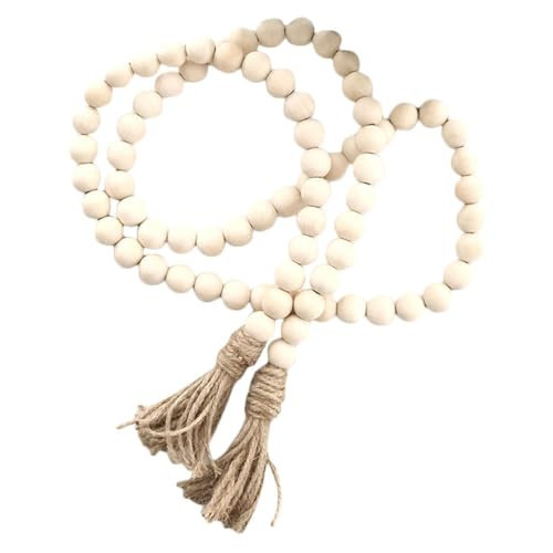 Wood Bead Garland with Tassels 58'' Farmhouse Beads Rustic Country Decor Prayer Boho Beads Wall Hanging Decoration | Amazon (US)