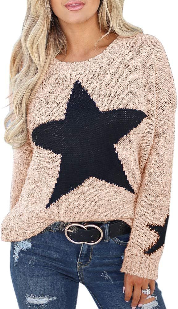 Womens Pullover Sweaters Star Graphic Cable Knit Oversize Winter Jumper Outwears | Amazon (US)