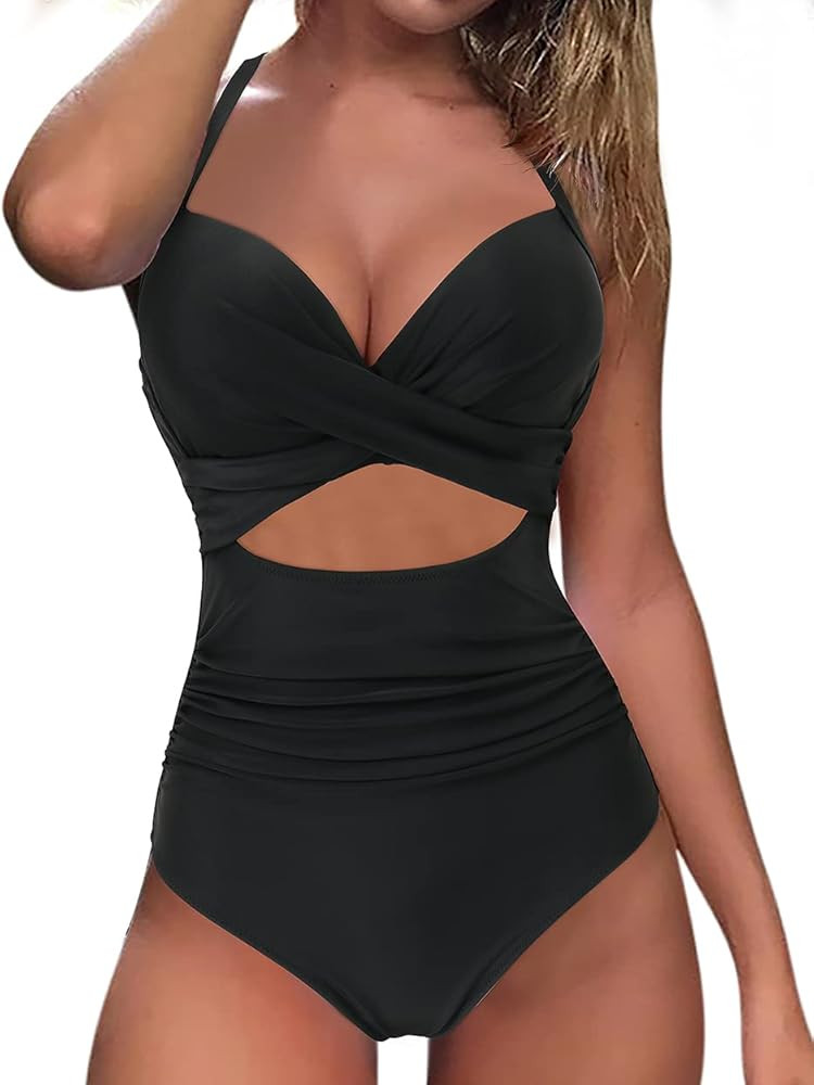 MOOSLOVER Women Sexy Cutout One Piece Swimsuits Push Up Tummy Control Monokini Bathing Suits | Amazon (US)