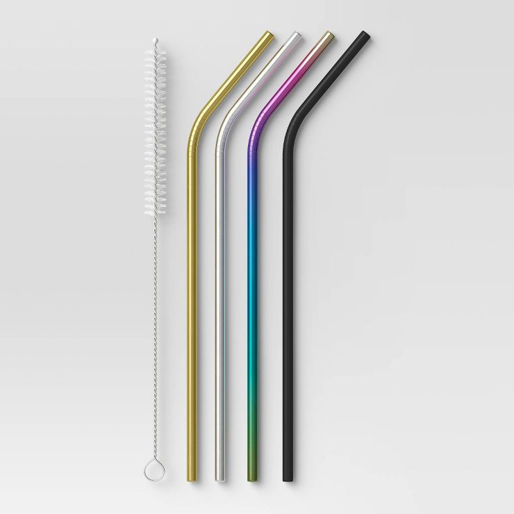 4pk Stainless Steel Angled Straws (Black Gold SS Rainbow) - Room Essentials™ | Target