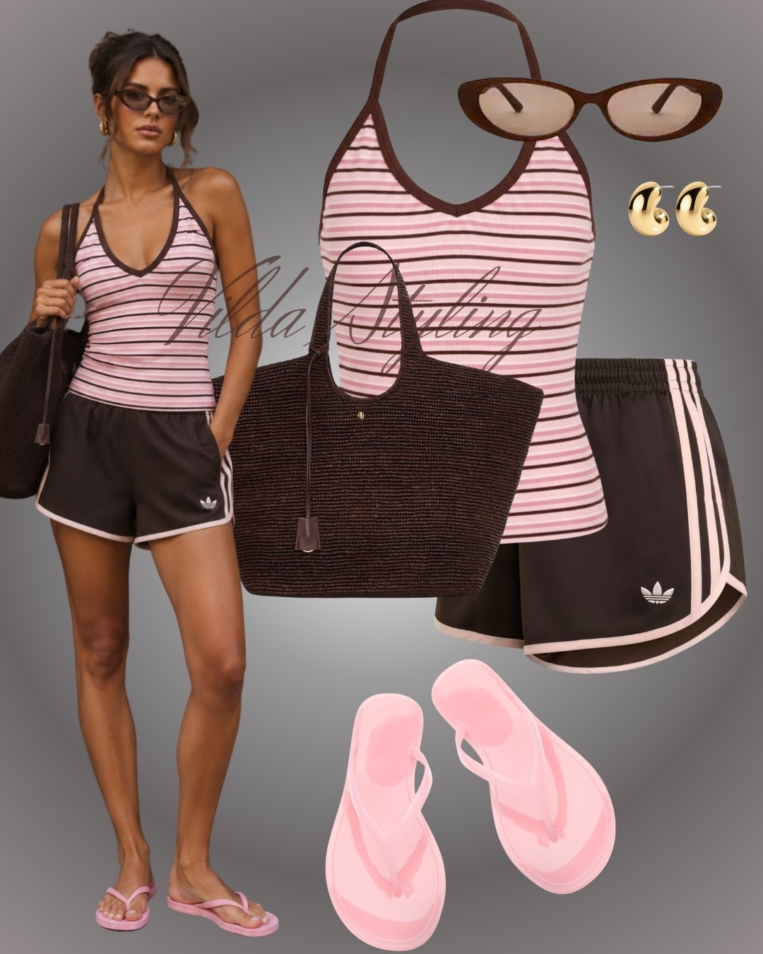 Casual Chic✨
 Pink stripes, sporty shorts, and the perfect beach-day accessories. Effortlessly cute from sunrise to sunset. 
💕🕶️ #LTKStyle #SummerOutfit
#Adidas

#LTKsummer #LTKtravel #LTKstyletip