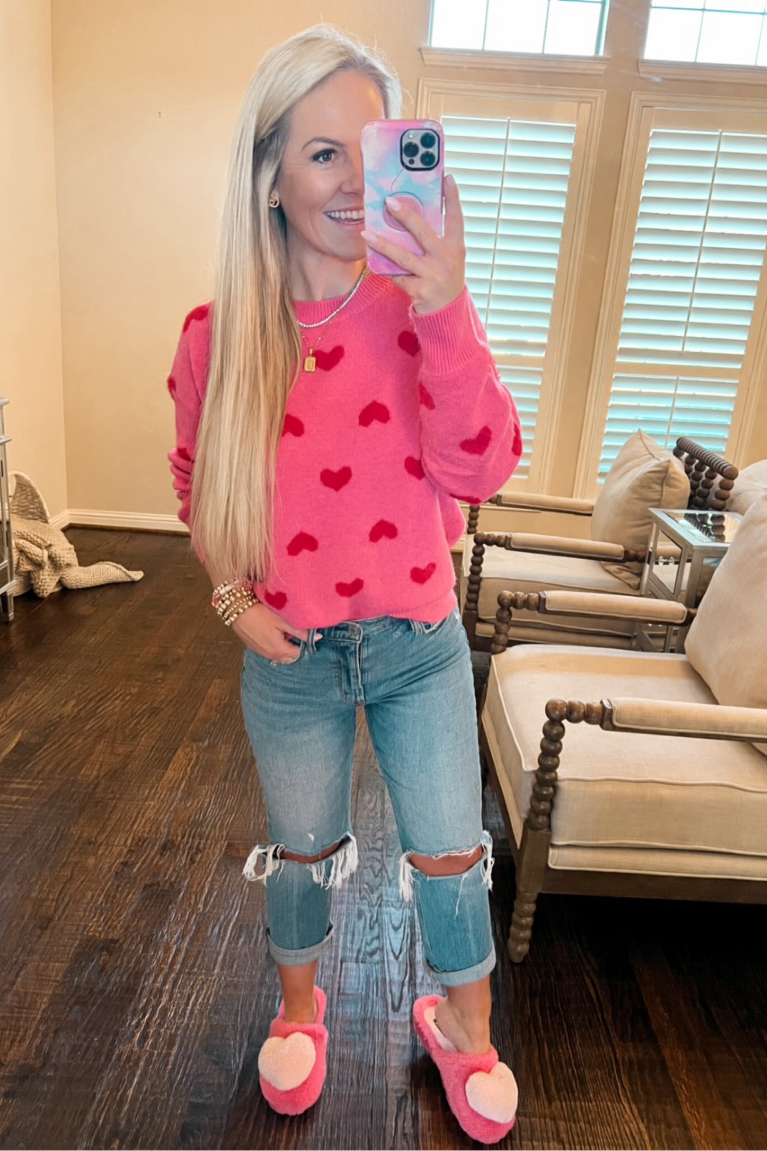 Favorite Valentine’s heart sweater!! So soft and comfortable 💕 runs tts wearing a small. 