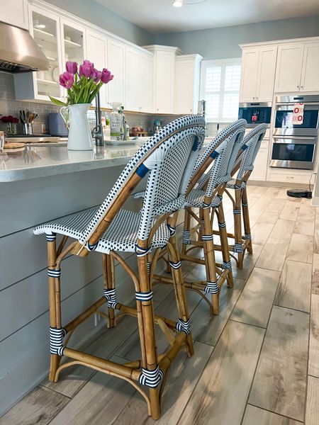 Home decor. Serena and Lily riviera counter stools on sale (navy/white). Kitchen decor. Coastal home. Coastal kitchen. 

*We have had these chairs 3.5 years and they are amazing!! So easy to clean and wipe down with my kids!

#LTKFind #LTKfamily #LTKhome