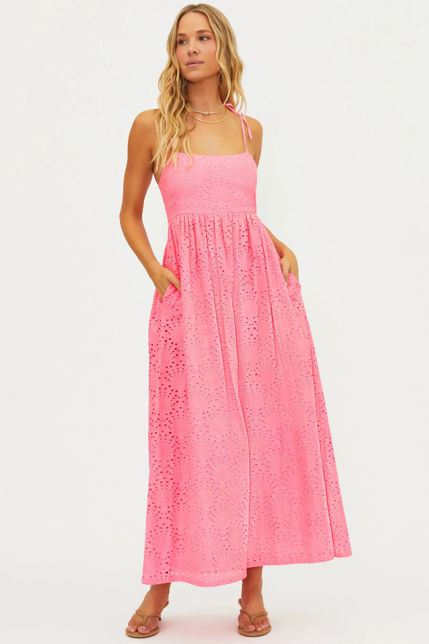 Valory Maxi Dress Seashell Pink | Coral Pink Maxi Dress Eyelet | Beach Riot | Beach Riot