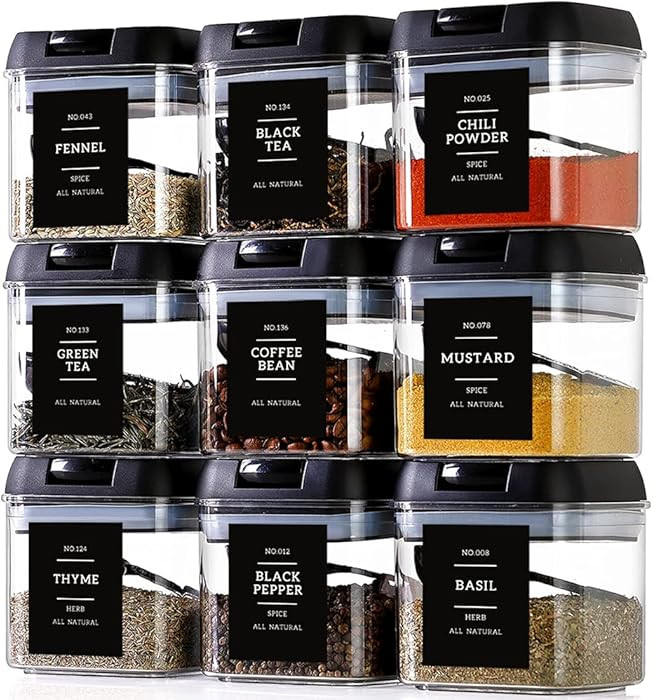 Spice Containers with Labels, 9 Pcs 16 Fl Oz Large Plastic Tea Storage Containers with 148 Spice ... | Amazon (US)