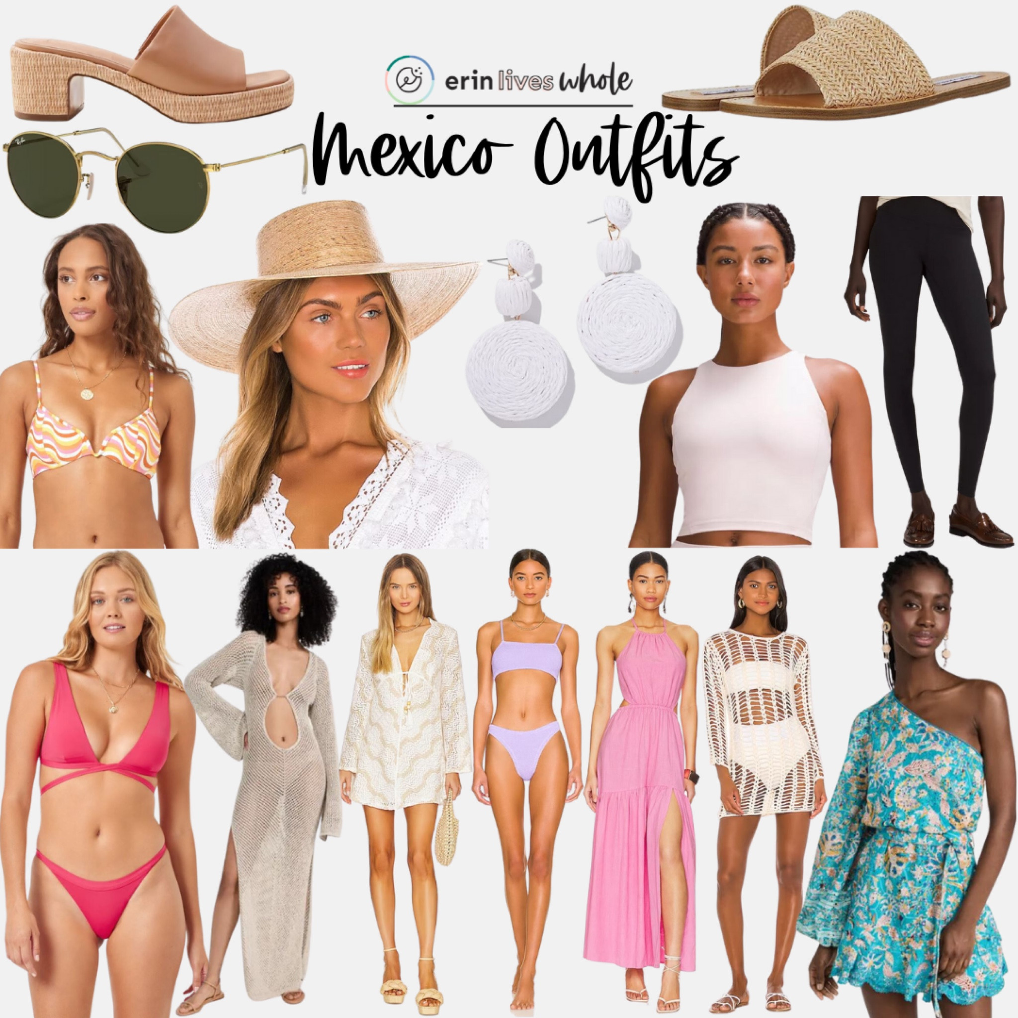 Mexico Outfits. Sandals, sunglasses, hat, earrings, tank top, leggings, bikini, bathing suit, cover up, dress 

#LTKtravel #LTKswim #LTKSeasonal