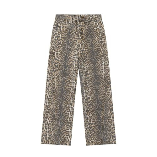 Aiyify Y2k Jeans Cheetah Print Jeans Oversized Wide Leg High Waisted Cargo Pants Leopard Print Pants for Women (Upgraded Light Leopard,X-Large,X-Large) | Amazon (US)