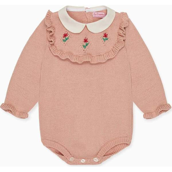 Dusty Pink Ginia Cotton Baby Girl Knitted Romper | Maisonette