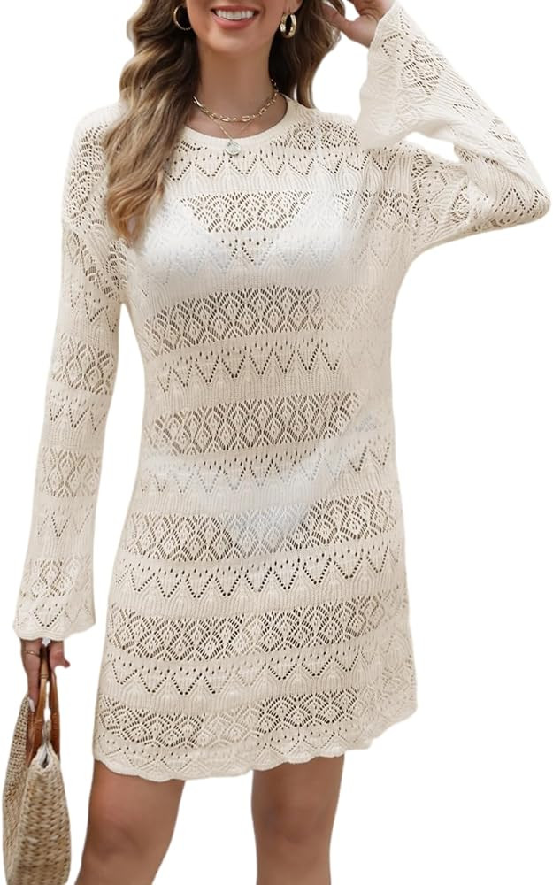 CiCiBird Women Swimsuit Crochet Cover Up Swim Bathing Suit Swimwear Summer Bikini Beach Dress | Amazon (US)