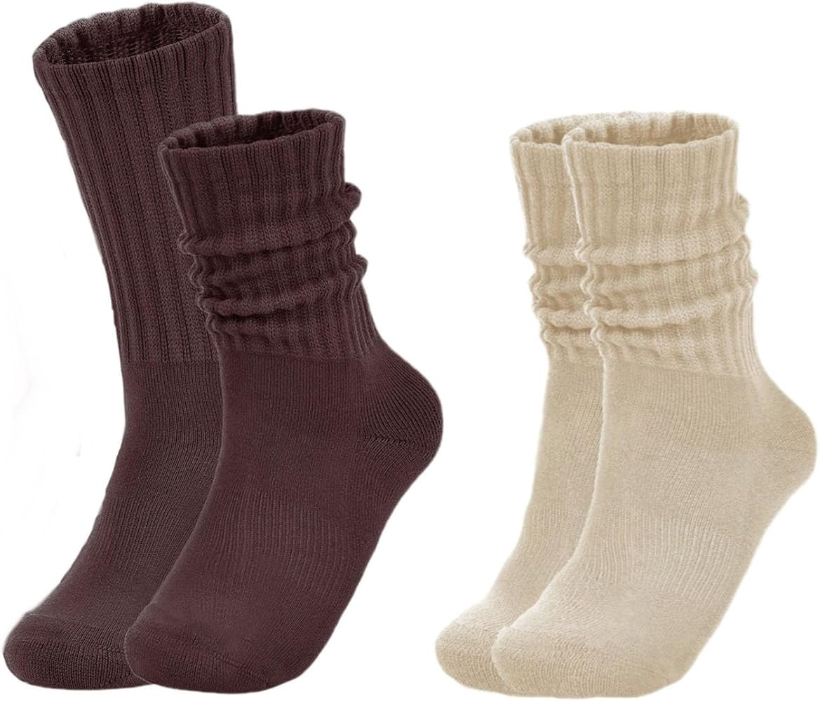 Women's Slouchy Socks Retro Solid Cotton Calf Socks Scrunch Ribbed Crew Socks Size 5-11 | Amazon (US)
