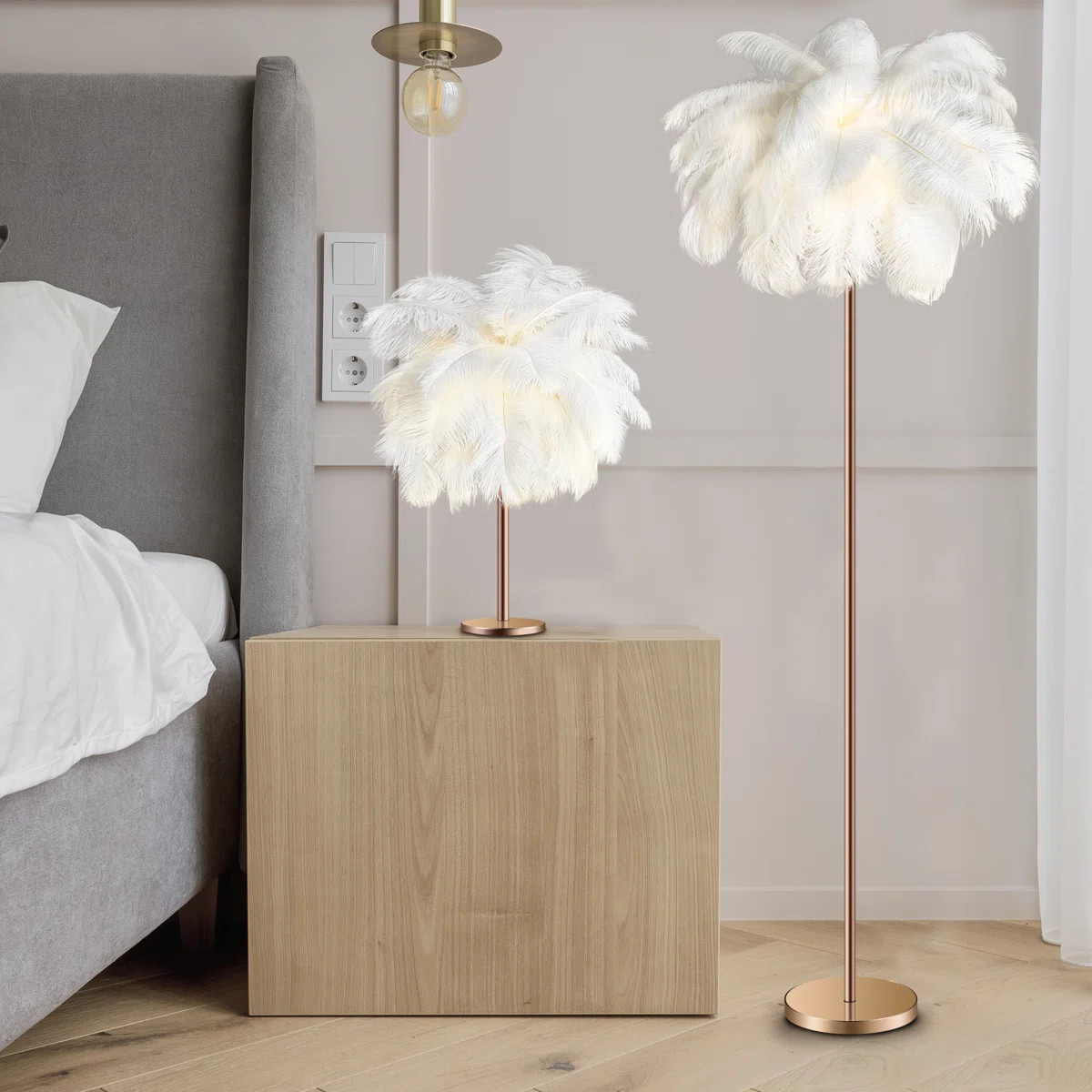 Mercer41 61'' LED Brass Feather Floor Lamp With Outlet & Reviews | Wayfair | Wayfair North America
