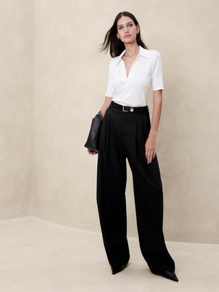 Ribbed Elbow-Sleeve Polo | Banana Republic (US)