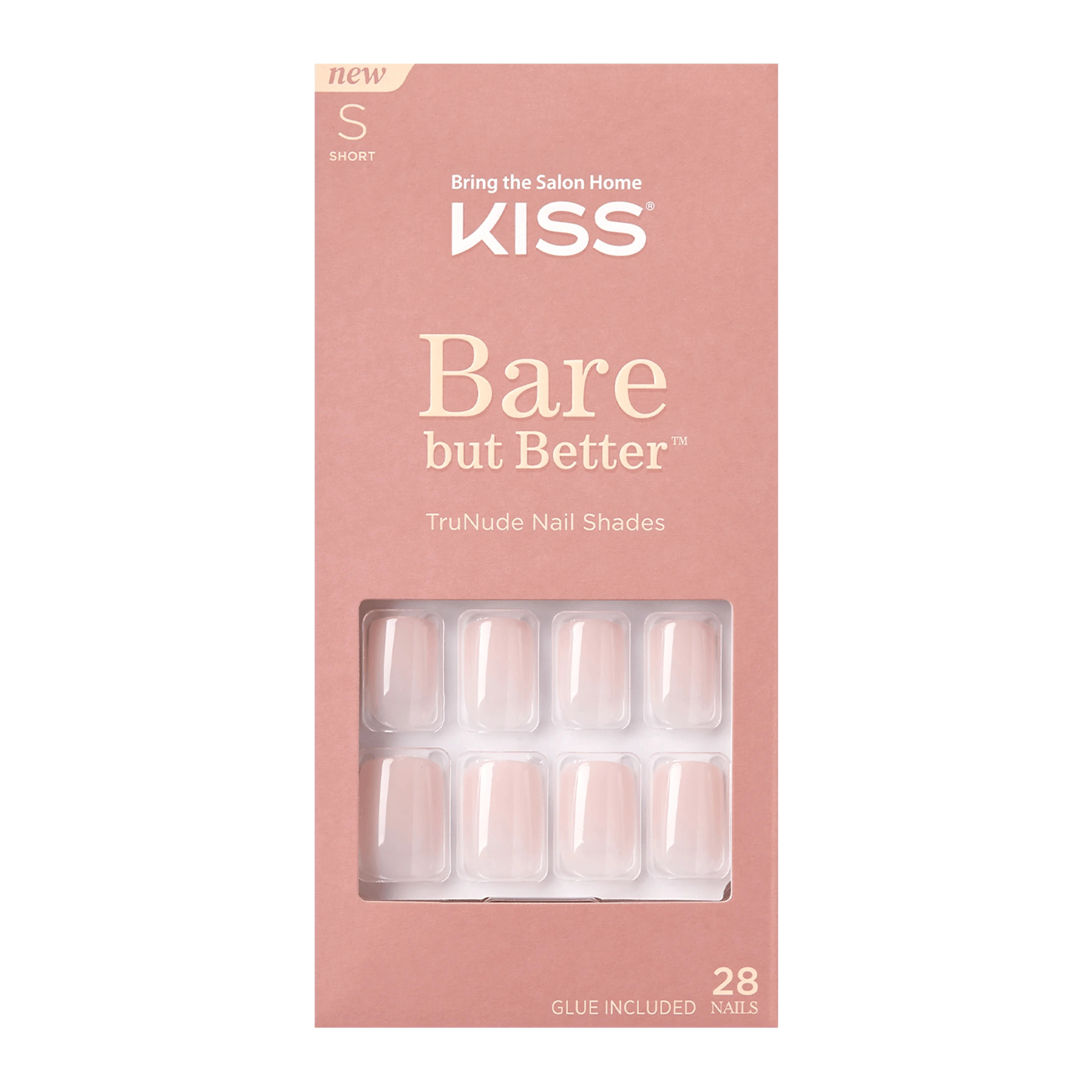 KISS Bare But Better, Press On Nails, Nudies, Beige, Short Squoval, 28 Count | Walmart (US)