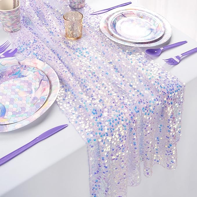 Sequin Iridescent Table Runner 25x120 Inches Purple Table Runners Sparkly Lavender Fabric Mermaid... | Amazon (US)