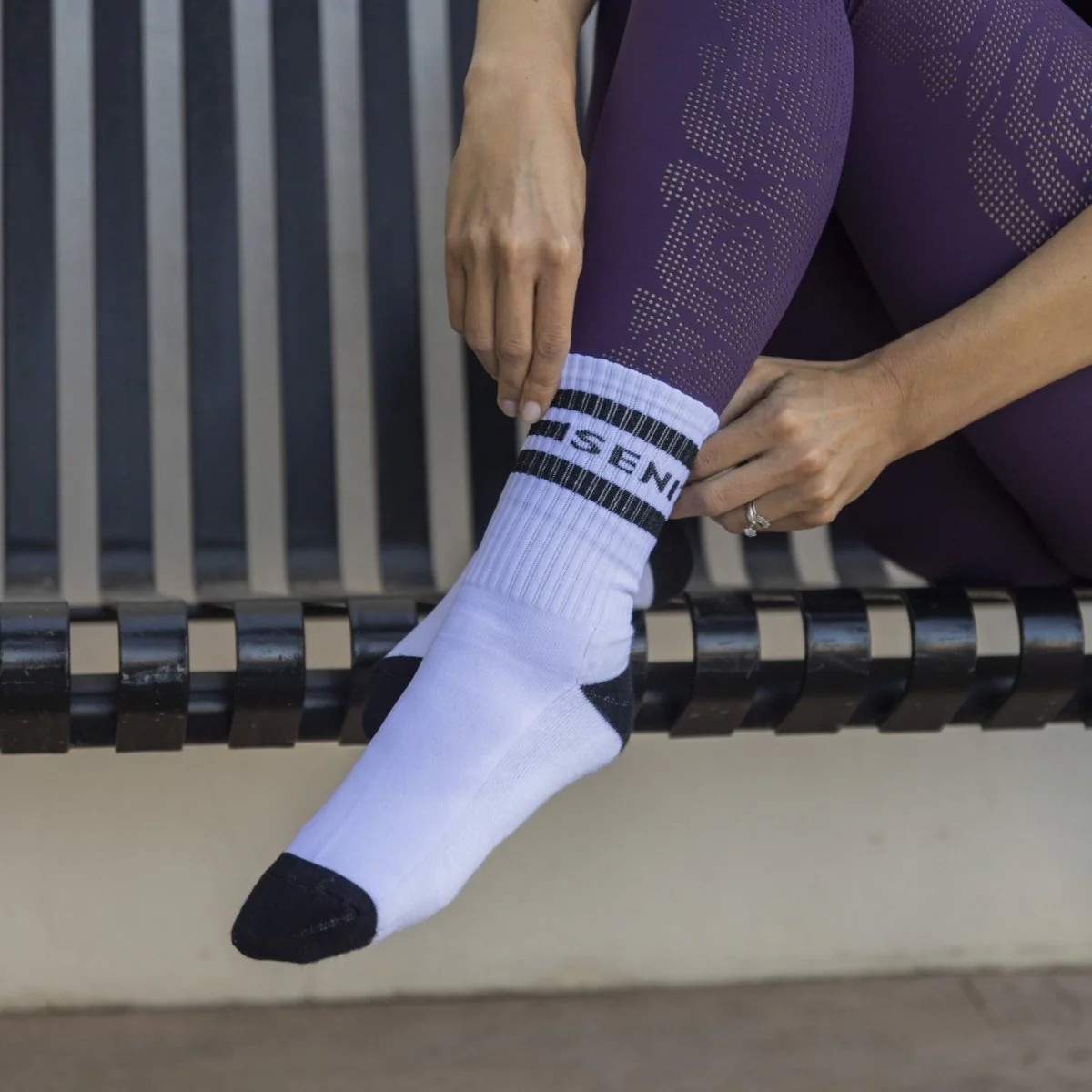 Senita Crew Socks - White/Black | Senita Athletics