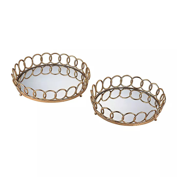 Sterling Industries Loop Mirrored Tray in Gold (Set of 2) | Bed Bath & Beyond
