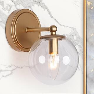 Uolfin 5.5 in. 1-Light Modern Brass Gold Globe Vanity Light with Clear Glass Shade | The Home Depot